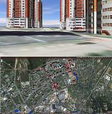 ул. Толубко. 3д из google earth, где видно рельеф в данном месте. Ниже карта спутниковая Одинцово с водными объектами — синий цвет (по состоянию на 1968 год) и красный — современные здания попадающие на эти бывшие водные объекты. Или попросту показывается, что дома стоят прямо в русле низменного бывшего ручья.