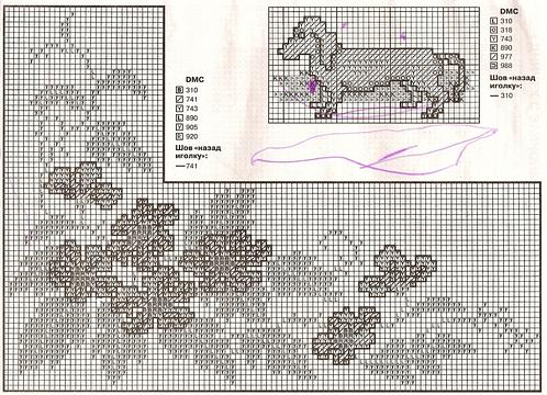 Схема для вышивания крестиком: Цветы, Собачка., Вышивка крестиком, svetish, Одинцово