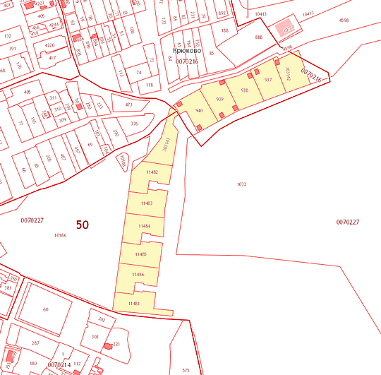 Кадастровая карта после раздела участка на 12 частей, Деревня Крюково продажа участков в водоохранной зоне