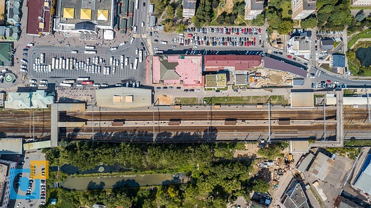 Станция Одинцово и привокзальная площадь с высоты 300 метров, Станция Одинцово, привокзальная площадь, рынок