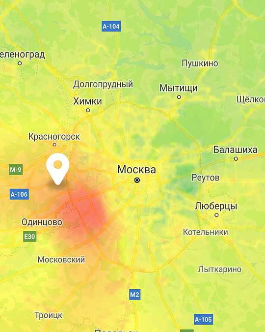 Приложение Breezometer: граница Москвы и Одинцовского округа в Красной зоне, В промзоне на западе Москвы сжигают мусор