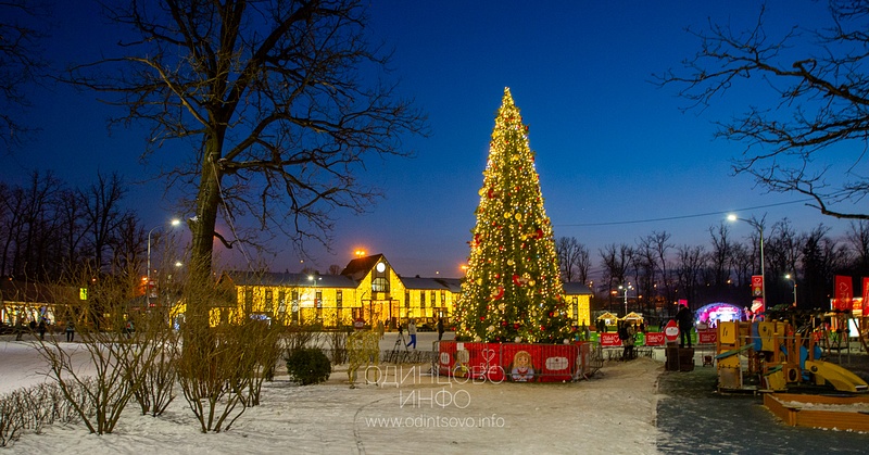 Церемония зажжения новогодней иллюминации в парке спорта и отдыха в Одинцово