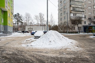 Несанкционированная свалка грязных снежных отходов, содержащих антигололёдные реагенты, на зелёных насаждениях, Верхне-Пролетарская улица, 7