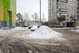 Несанкционированная свалка грязных снежных отходов, содержащих антигололёдные реагенты, на зелёных насаждениях, Верхне-Пролетарская улица, 7