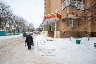 Ателье по ремонту одежды «Поляна» не думает о сохранения жизни здоровья своих клиентов, нарушает закон о благоустройстве Московской области. Лестничный пролёт не очищен от снега и наледи, Можайское шоссе 117
