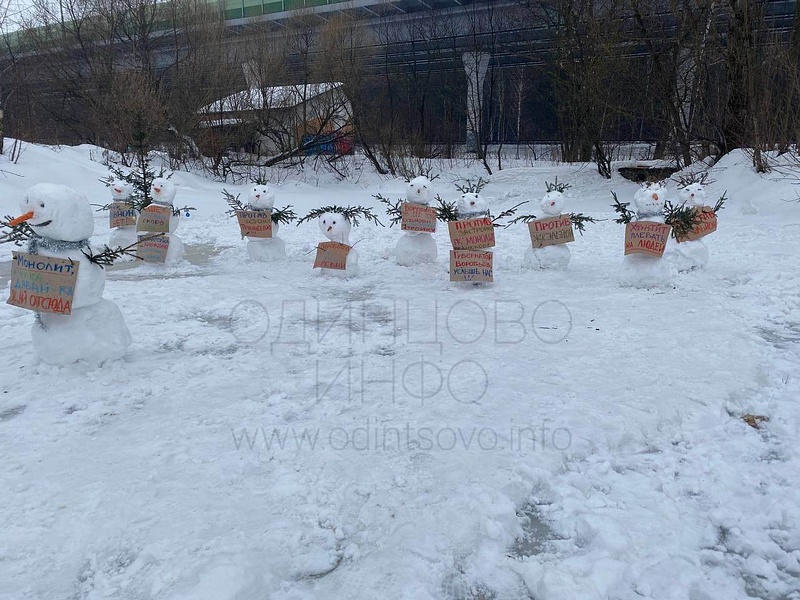 Десять снеговиков на митинге против застройки деревни, Митинг снеговиков против стройки ЖК в деревне