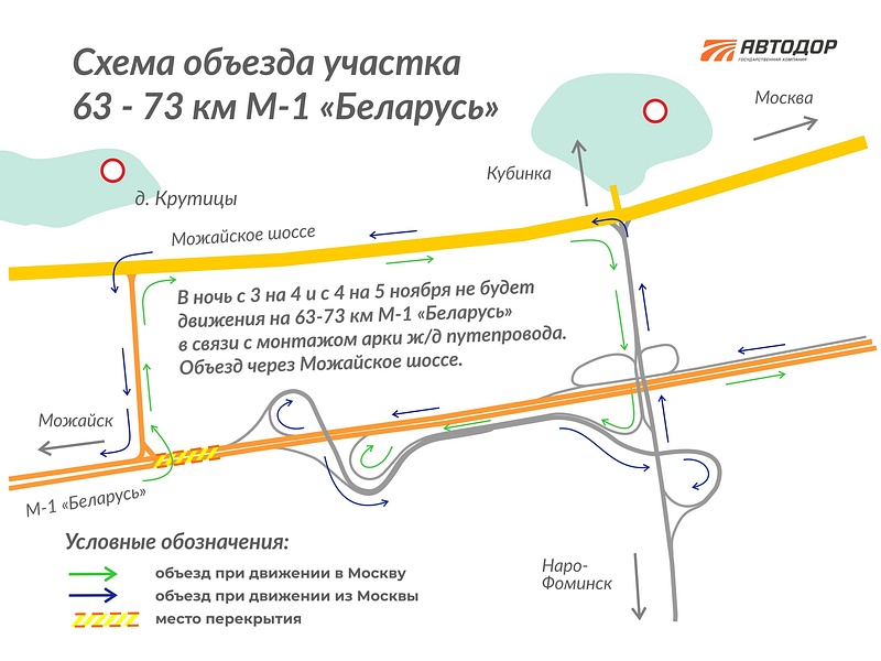 Схема объезда участка 63-73 км Минского шоссе в ночь с 3 на 4 и с 4 на 5 ноября, Ноябрь