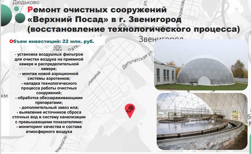 Ремонт очистных «Верхний Посад» в Звенигороде, Семь предприятий-загрязнителей модернизировали в Одинцовском округе в 2022 году