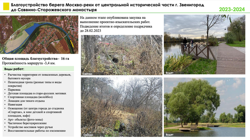 Благоустройство участка берега Москвы-реки в Звенигороде, 3 общественные территории благоустроят в Одинцовском округе в 2023 году