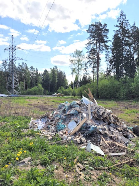 Незаконную свалку строительного мусора обнаружили под ЛЭП в Одинцовском округе, Май