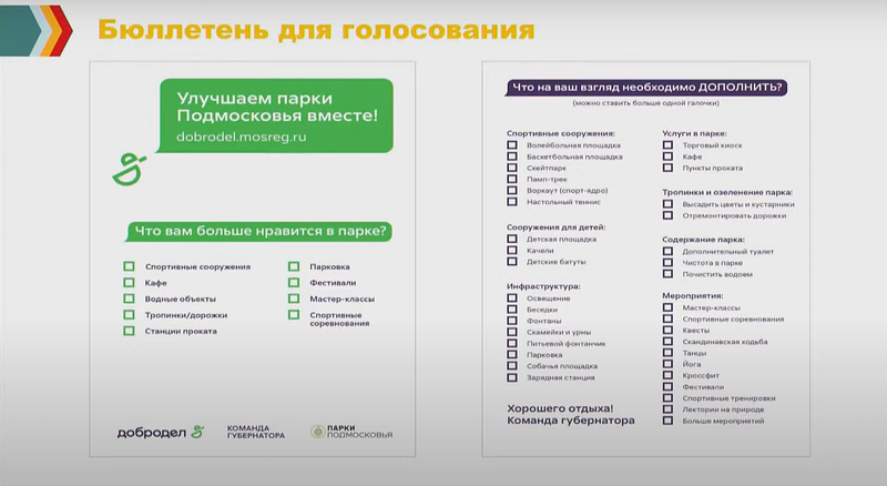 Вопросы в бюллетене для голосования, Голосование за улучшение парков проведут в Одинцовском округе
