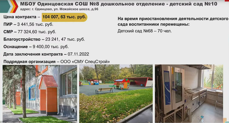 Работы, выполненные в детсаду № 10, В Одинцово завершили капитальный ремонт детского сада № 10
