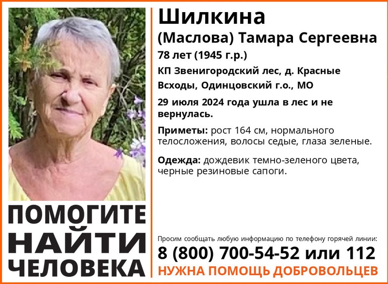 В Одинцовском округе ищут 78-летнюю Тамару Сергеевну Шилкину, Июль