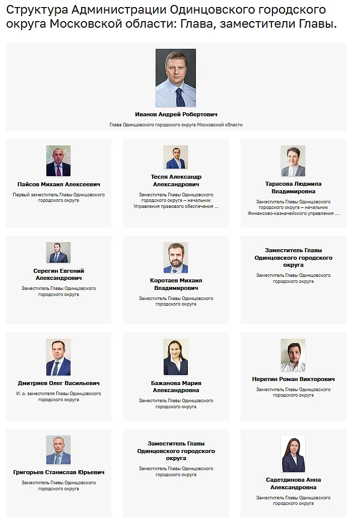 Структура заместителей главы Одинцовского округа на официальном сайте, Дмитриев Олег Васильевич назначен на должность и. о. заместителя главы Одинцовского округа по безопасности