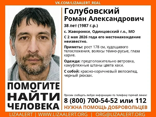 В Одинцовском округе ищут пропавшего Романа Голубовского из села Жаворонки, Май