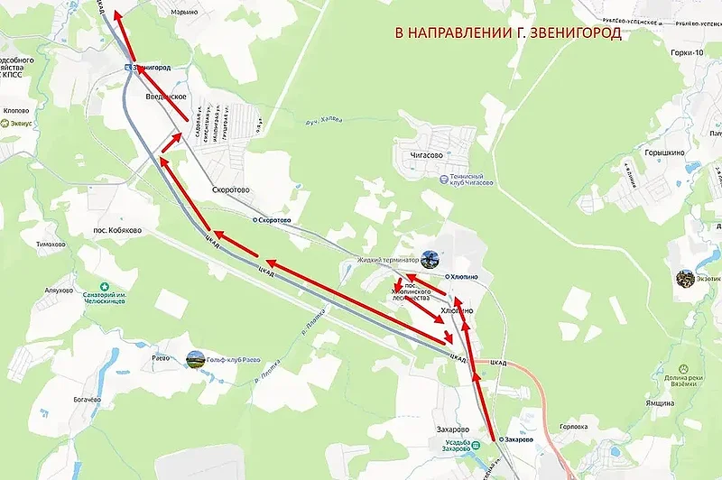 Временная схема движения автобусных маршрутов №№ 22 и 50 в направлении Звенигорода, На четыре дня закроют ж/д переезд возле станции «Хлюпино» в Одинцовском округе