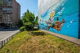 Граффити на торце Чикина 6: акула, рыбки
