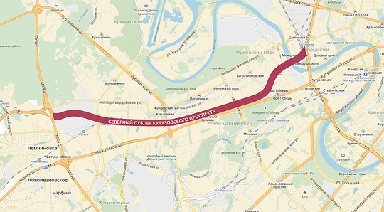 Схема Северного дублёра Кутузовского проспекта, Северный дублёр Кутузовского проспекта начнут строить летом 2018 года